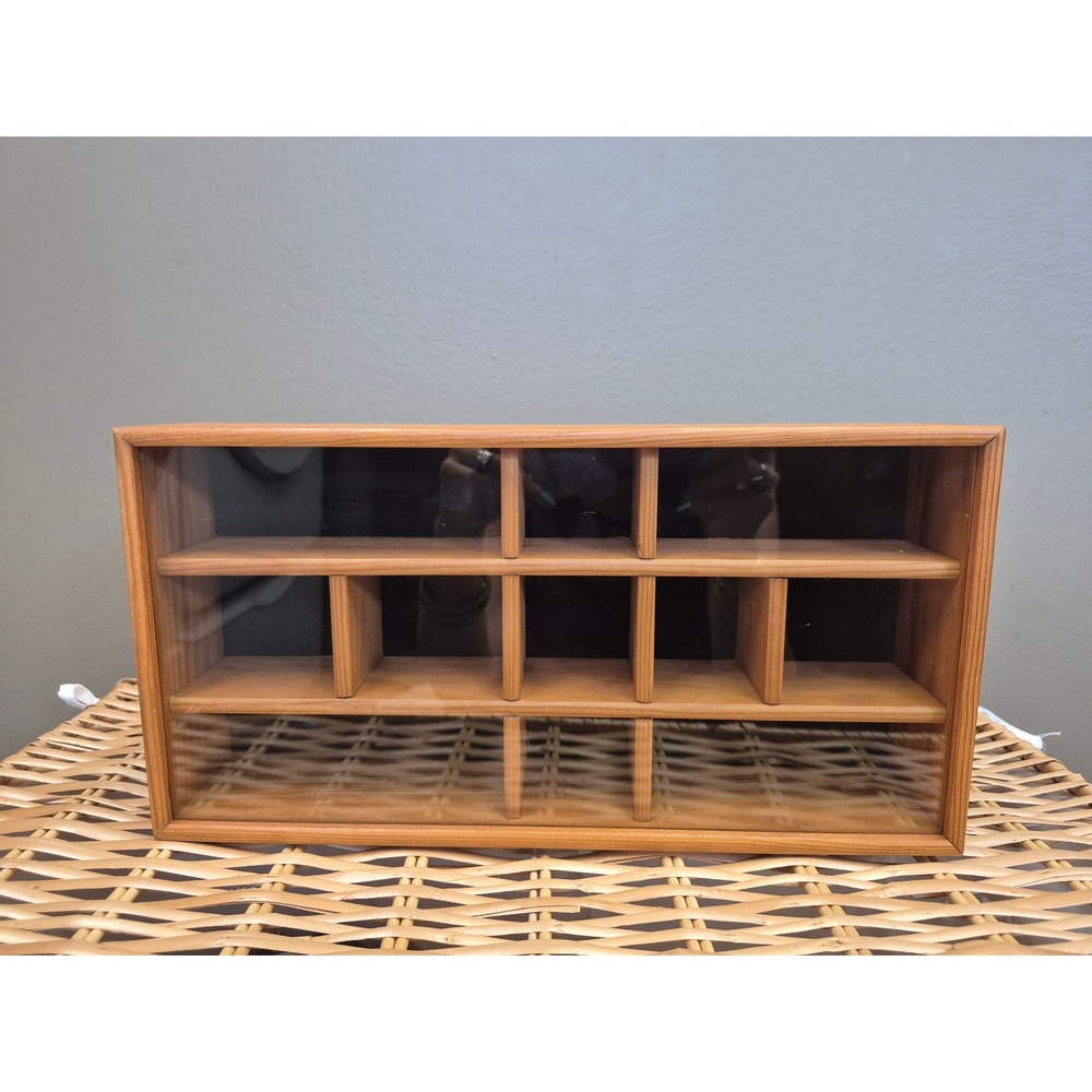 Vintage Tannery Lane Wood Shadow Box Curio Glass Display Case MCM Wall Shelf
